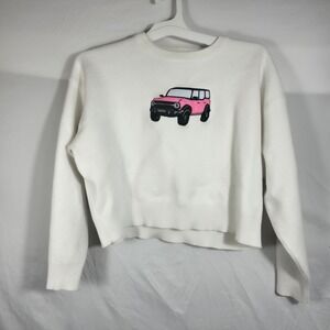 Stella Tweed Sweater Womens Large White Pink Excellent Bronco Graphic Knit W605